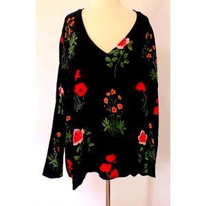 H&M plus size 18 boho black floral v neck top